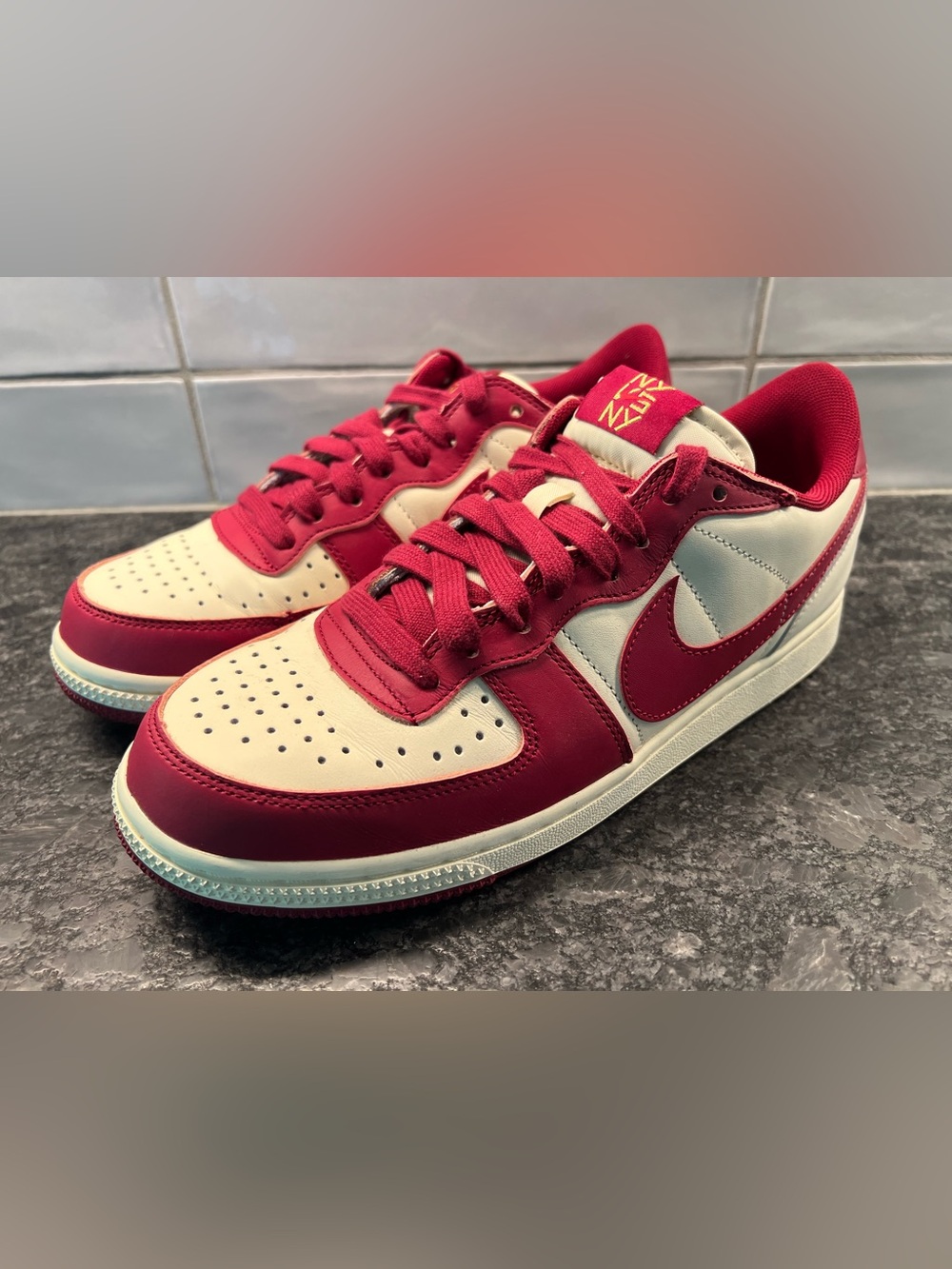 Nike NY Low-Top Sneakers in White & Dark Red